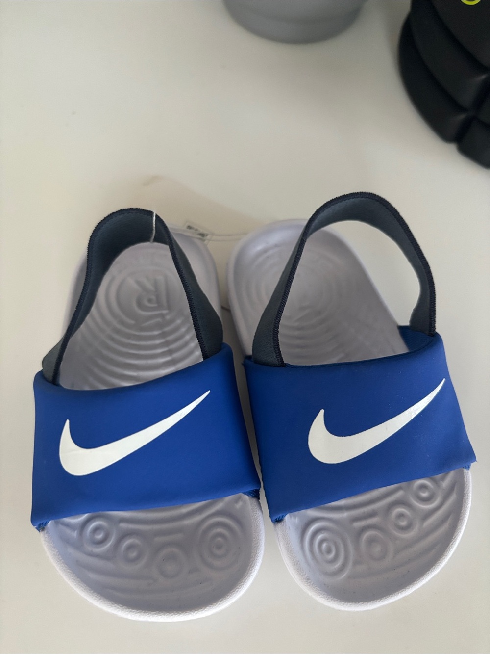 Nike Kids Royal Blue and White Slide Sandals with Back Strap